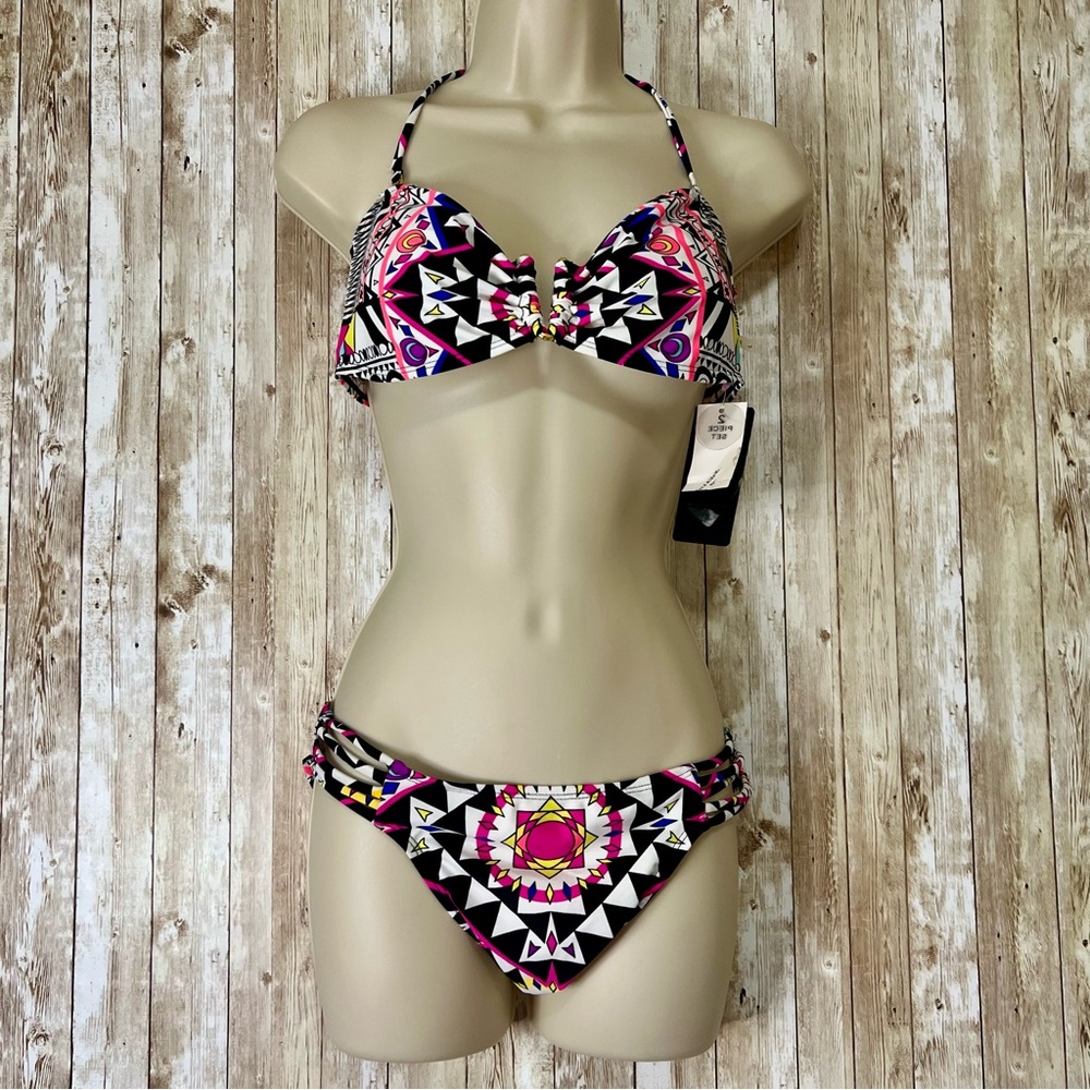 Rampage 2-piece bikini swim suit with a colorful geometric pattern Size L